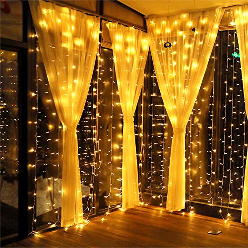 MeaMae Care Lichtervorhang Vorhang Lichterkette innen/außen 300 LEDs 3M*3M warmgeld wasserdicht Lichterkettenvorhang für Zimmer/Garten/Balkon/Weihnachten/Hochzeit usw.
