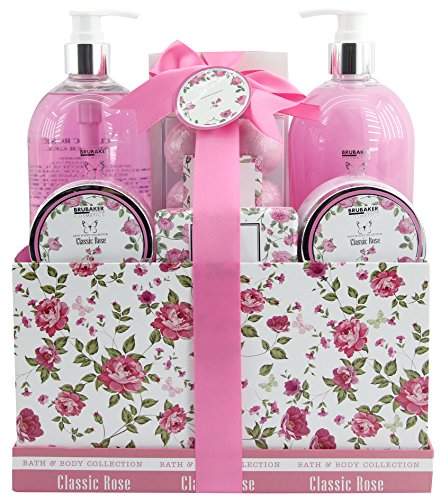 BRUBAKER Cosmetics Bade- und Dusch Set 'Classic Rose' - Rosen Duft - 13-teiliges Beauty Geschenkset in Vintage Geschenkbox