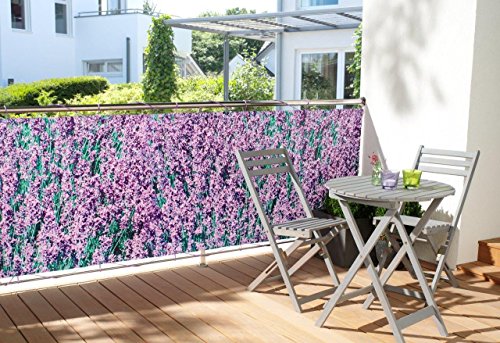 WOHNWOHL Balkonumspannung Balkonbespannung Sichtschutz Windschutz 90x500cm, Design Lavendel