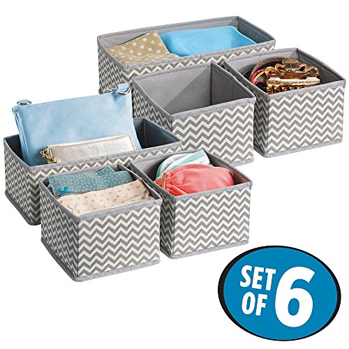 mDesign 6er-Set Stoffbox für Schrank oder Schublade – die ideale Aufbewahrungsbox für Wäsche, Gürtel, Accessoires etc. – flexibel verwendbare Stoffkiste mit Zick-Zack-Muster – beige