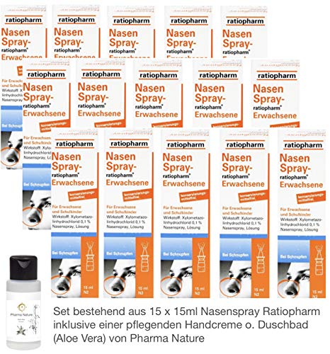 Nasenspray Ratiopharm 15er Sparpackung - 15 x 15 ml - inkl. einer hochwertigen Handcreme o. Duschbad von Pharma Nature