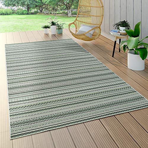 Paco Home In- & Outdoor Teppich Flachgewebe Gecarvt Geometrische Streifen Design In Grün, Grösse:160x230 cm