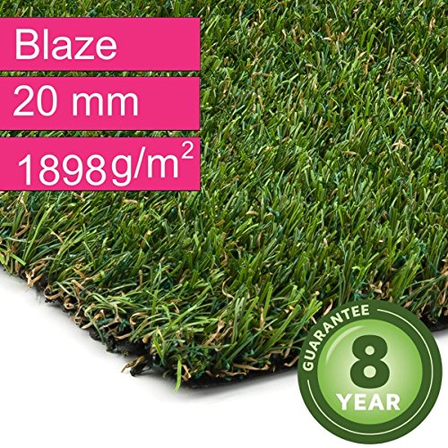 Kunstrasen Rasenteppich Blaze für Garten - Florhöhe 20 mm - Gewicht ca. 1898 g/m² - UV-Garantie 8 Jahre (DIN 53387) - 2,00 m x 4,00 m | Rollrasen | Kunststoffrasen
