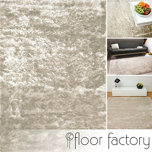 floor factory Exklusiver Hochflor Shaggy Teppich Satin beige/creme 160x230 cm - edler, seidig glänzender Teppich