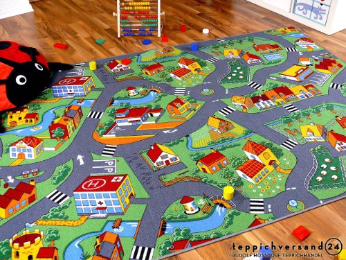 Kinder Spiel Teppich Little Village Grün in 24 Größen