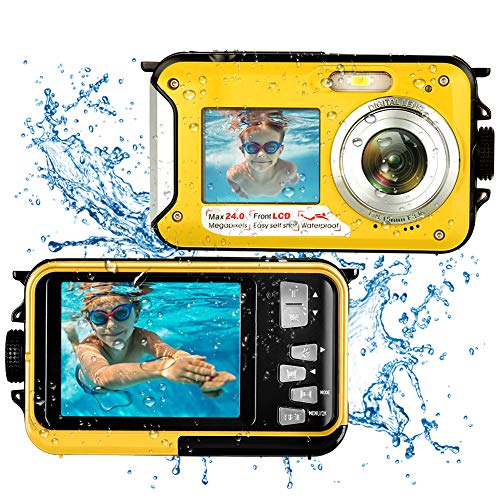 Unterwasserkamera Kamera Wasserdicht Full HD 1080P 24MP Unterwasser Kamera zum Schnorcheln Selfie Dual Screen 16X Digital Zoom wasserdichte Kamera