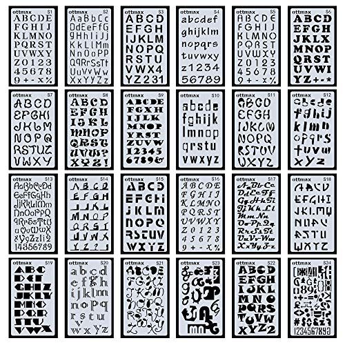 24 Stück Buchstabe Nr. Schablonen Alphabet Schablone für Bullet Tagebuch Supplies DIY Scrapbooking Malen Zeichnen Craft Zubehör 4 × 17,8 cm