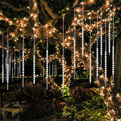 BlueFire Aufgerüstet Meteorschauer Regen Lichter, 50cm 10 Spirale Tubes 540 LEDs Wasserdichte Schneefall Lichterkette für Draussen/Innenraum/Garten/Hochzeit/Party/Weihnachten Dekoration (Weiß)