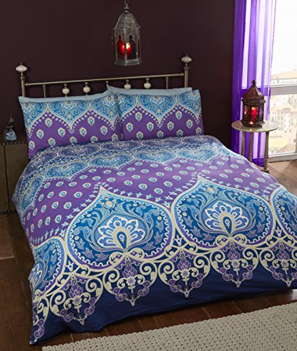 Asha Saphire indischen Design Bettwäscheset, Bettbezug und 1 Kissenbezug Bettwäsche-Set, Blau/Violett, Single