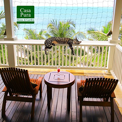 casa pura Katzennetz | mit Befestigungsseil | Katzenschutz für Balkon, Terrasse, Fenster und Tür | reißfest, aus hochfestem Nylon | 2,5 x 6 m