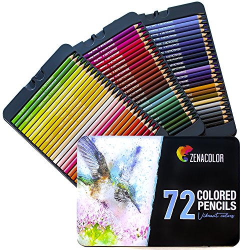 72 Buntstifte mit Metallbox von Zenacolor - 72 einzigartige Farben für Zeichnung und Malbuch für Erwachsene - Leichter Zugang mit 3 Fächern - Ideales Set für Künstler, Erwachsene und Kinder