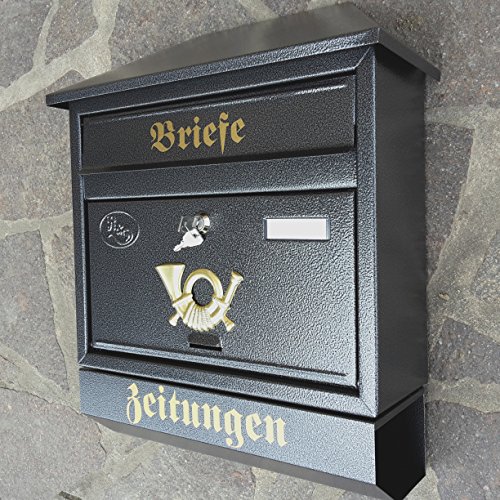 Großer Briefkasten / Postkasten XXL Anthrazit mit Zeitungsrolle Zeitungsfach Schrägdach Trapezdach