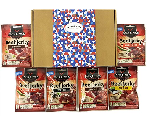 Jack Link's Beef Jerky 6 Pack Selection Gift Box - Original, Peppered, Sweet and Hot & Teriyaki - Hamper Exclusive To Burmont's