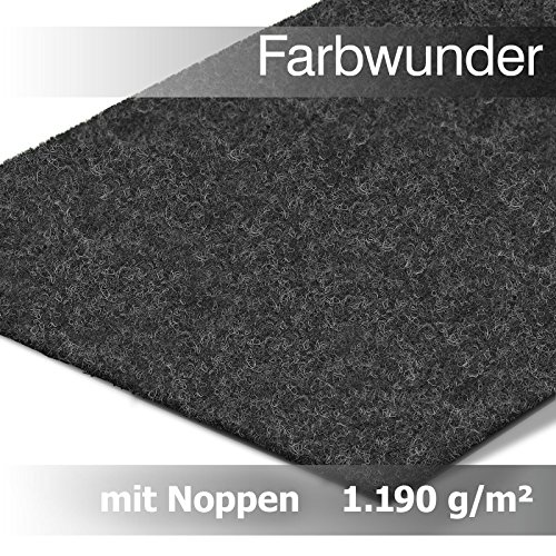 Premium Farbwunder Kunstrasen Rasenteppich mit Noppen in Meterware – Anthrazit, (200 x 100 cm)
