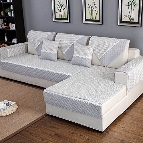 HM&DX Anti-rutsch Sofa Abdeckung Für Sektionaltore Couch Baumwolle Polyester Gesteppter Sofa Überwurf Multi-Size Sofahusse Für Wohnzimmer-grau 70x70cm(28x28inch)