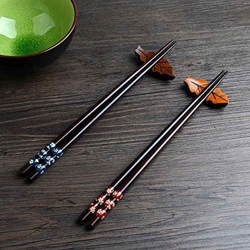 2 Paar Set Essstäbchen Japanische Natur Chopsticks aus umweltfreundlichem hölzernen in edler Schatulle Geschenkbox (Pflaumenblüte)