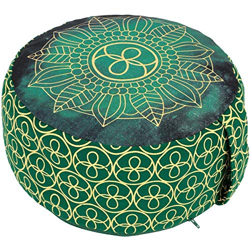 Lotus Design Meditationskissen/Yogakissen rund, Chakra Style, 15 cm hoch, Bezug 100% Baumwolle waschbar, Yoga-Sitzkissen mit Buchweizenschalen, sozial und fair