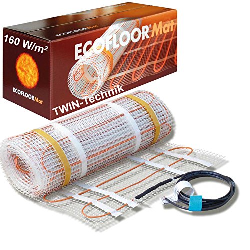 ECOFLOOR Fußbodenheizung elektrisch 160 Watt/m² Größe wählbar 1- 12m² Fußboden-Heizmatte Twin (3 m² = 6 m Länge)